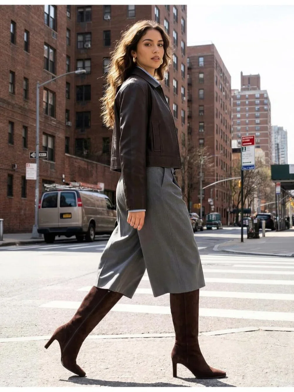 Women's Chocolate Faux Suede Pointed Square Toe Chunky Heel Knee High Boots